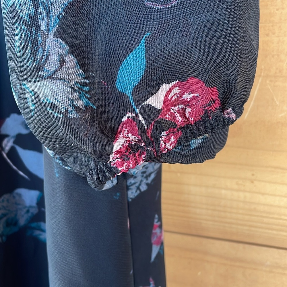 Maurices NWT Midi black floral lined dress. Size XL. Cranberry and gray/green - Picture 5 of 11